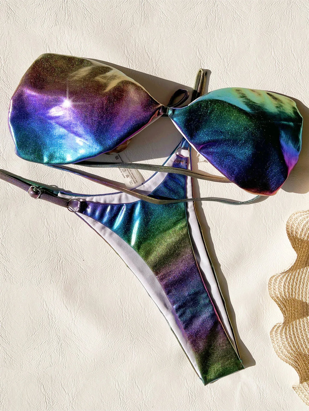 Women's gradient purple solid colour polyester bikini swimsuit set
