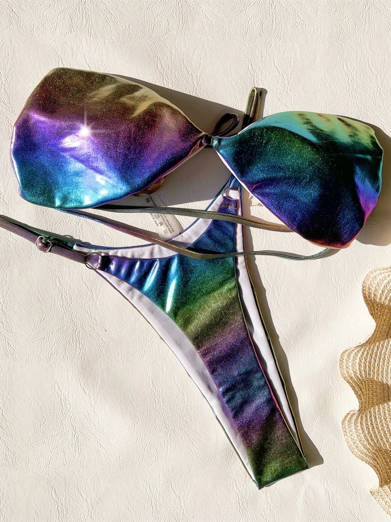 Women's gradient purple solid colour polyester bikini swimsuit set