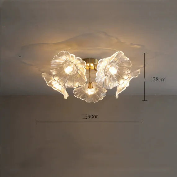 Modern creative flower ceiling lamp with multiple floral heads and light colour options