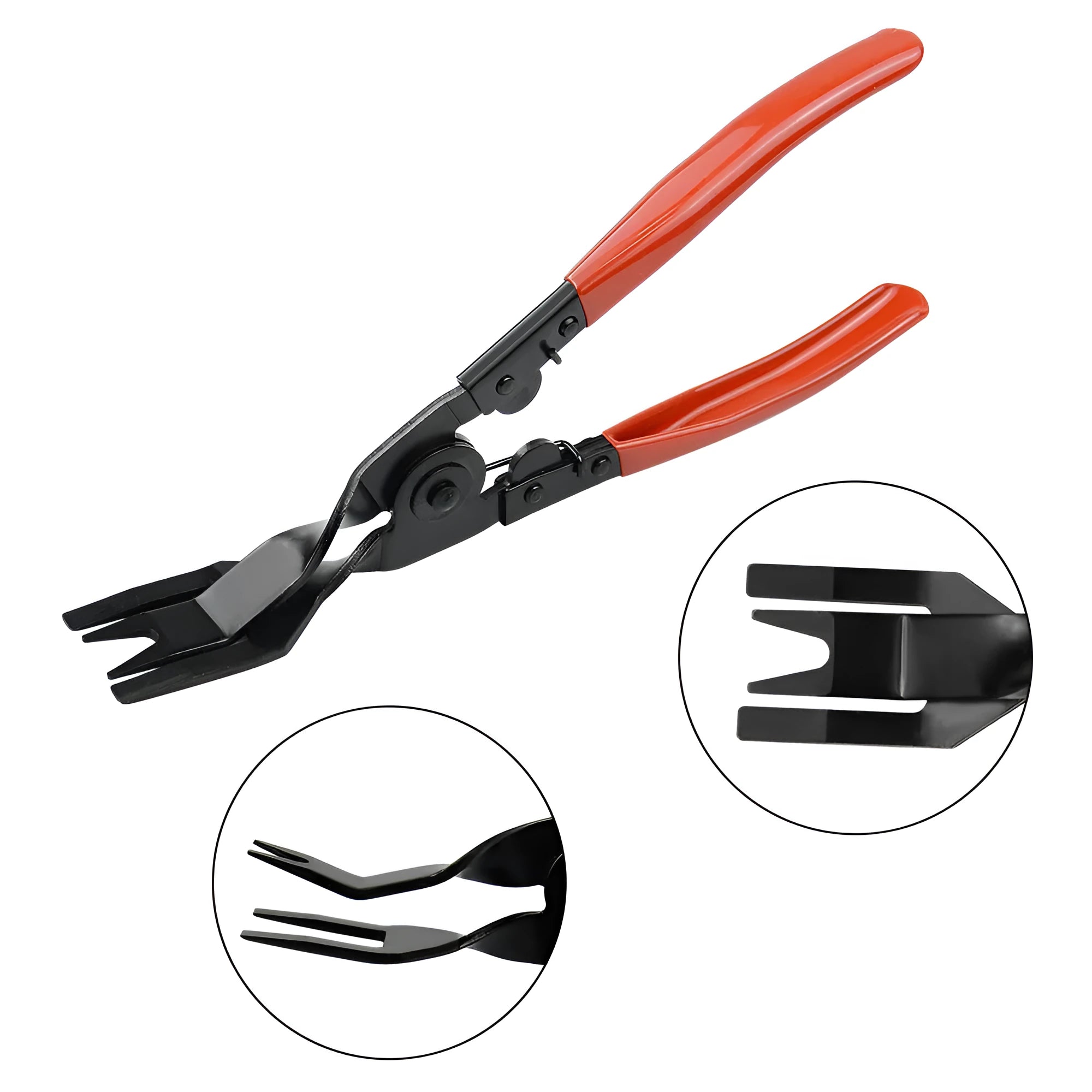 Red handle automotive door panel clip removal tool with steel construction for General Motors vehicles