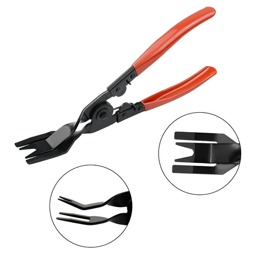 Red handle automotive door panel clip removal tool with steel construction for General Motors vehicles