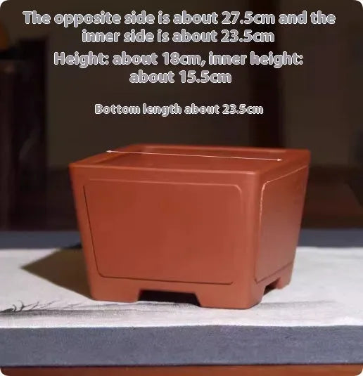 Square purple clay succulent bonsai pot with classical design showing clean lines and natural clay finish