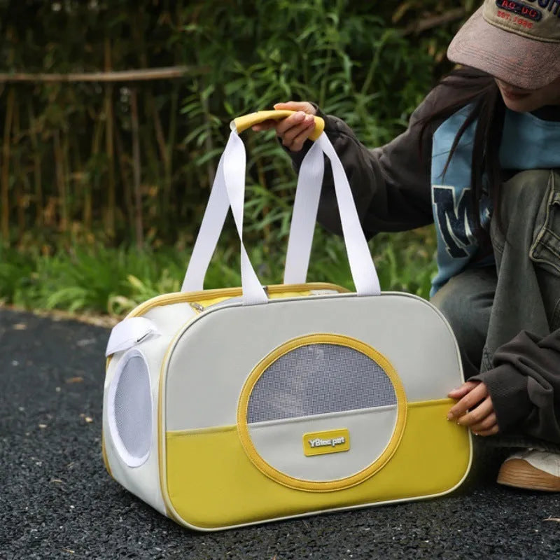 Foldable cat school backpack in Oxford cloth with contrast colour pattern and breathable design