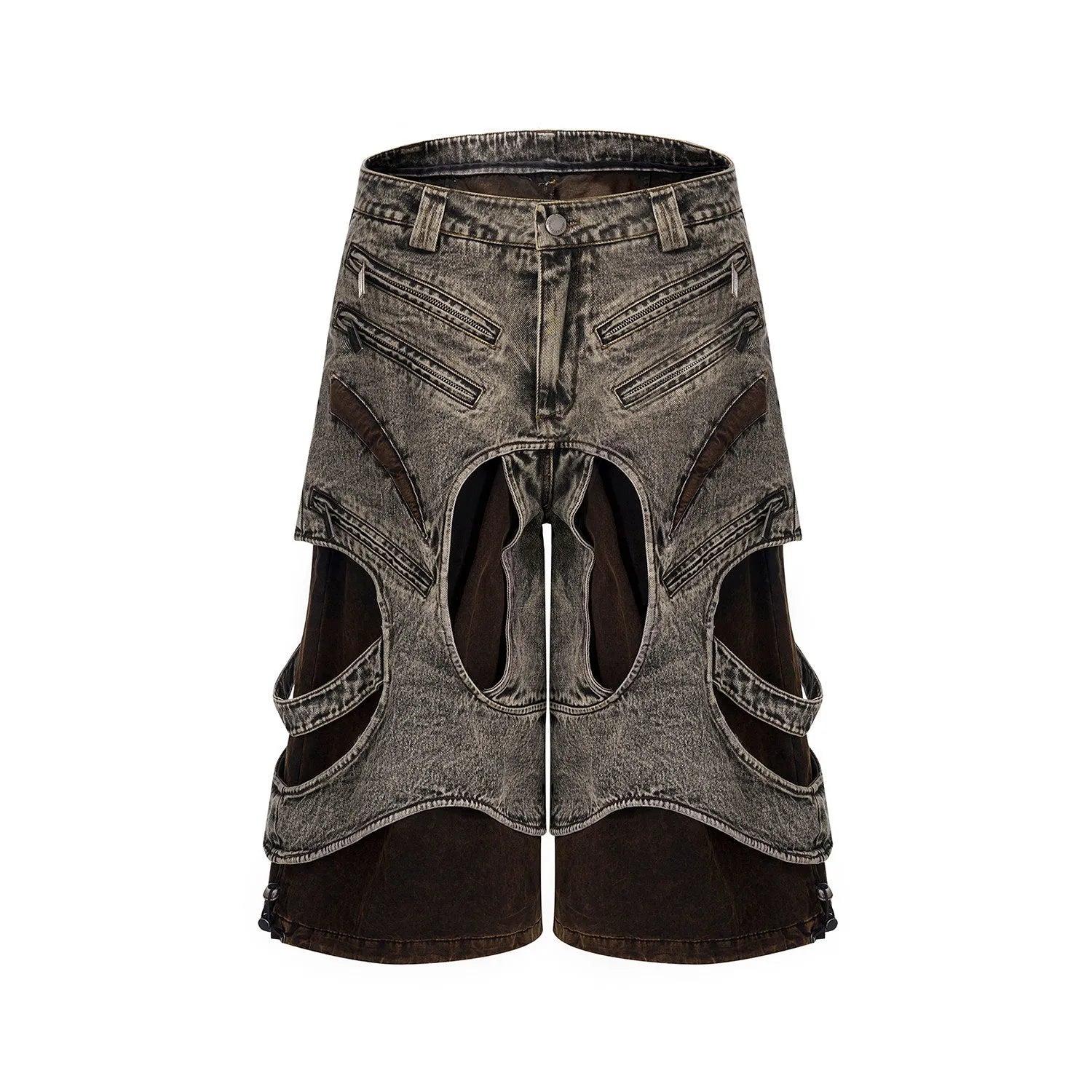 Men's blue splicing denim vest with zip front, shown sleeveless on a hanger.