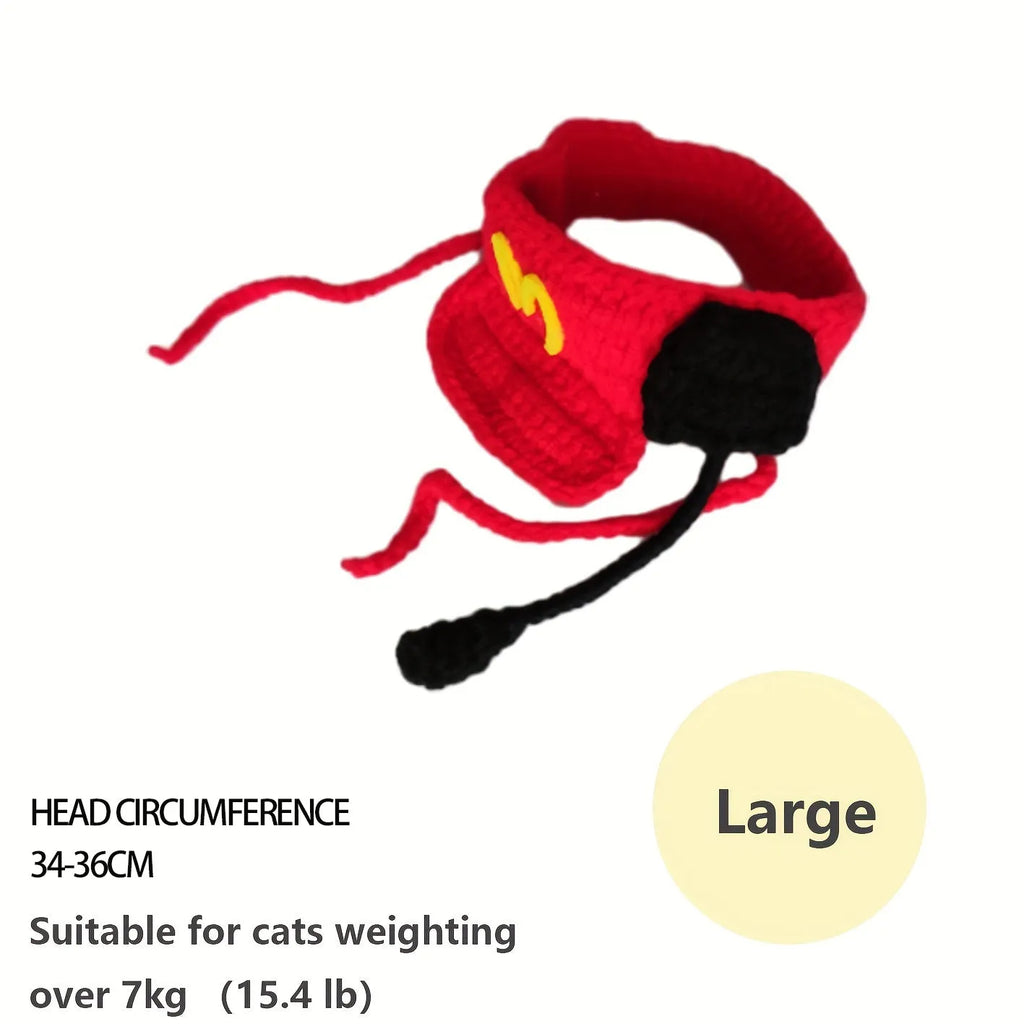 Handmade white cat chef hat and knitted sweater pet costume set for birthday parties