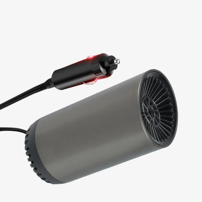 12v 24v car heater defogger in black and gray with suction cup mount and power cord