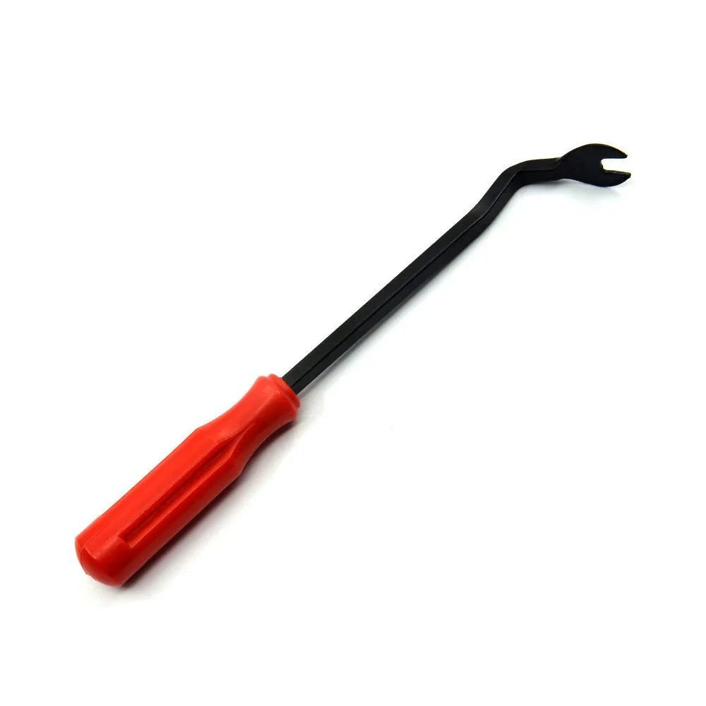 Red handle automotive door panel clip removal tool with steel construction for General Motors vehicles