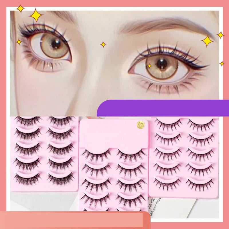 Three styles of manga false eyelashes in black with natural wispy design for anime cosplay makeup