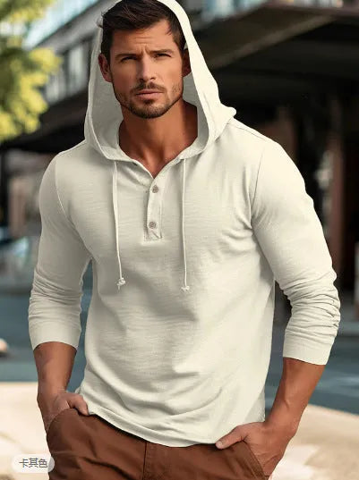 Cotton pullover hoodie in dark blue, apricot, black, blue, white, or light green.