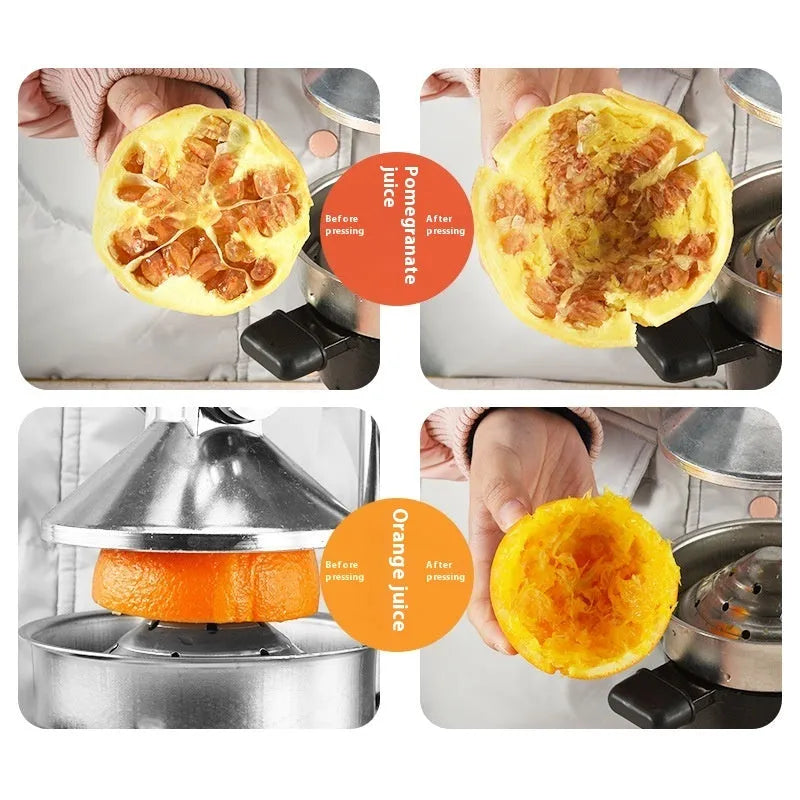 Cast iron manual citrus juicer with stainless steel strainer in black colour