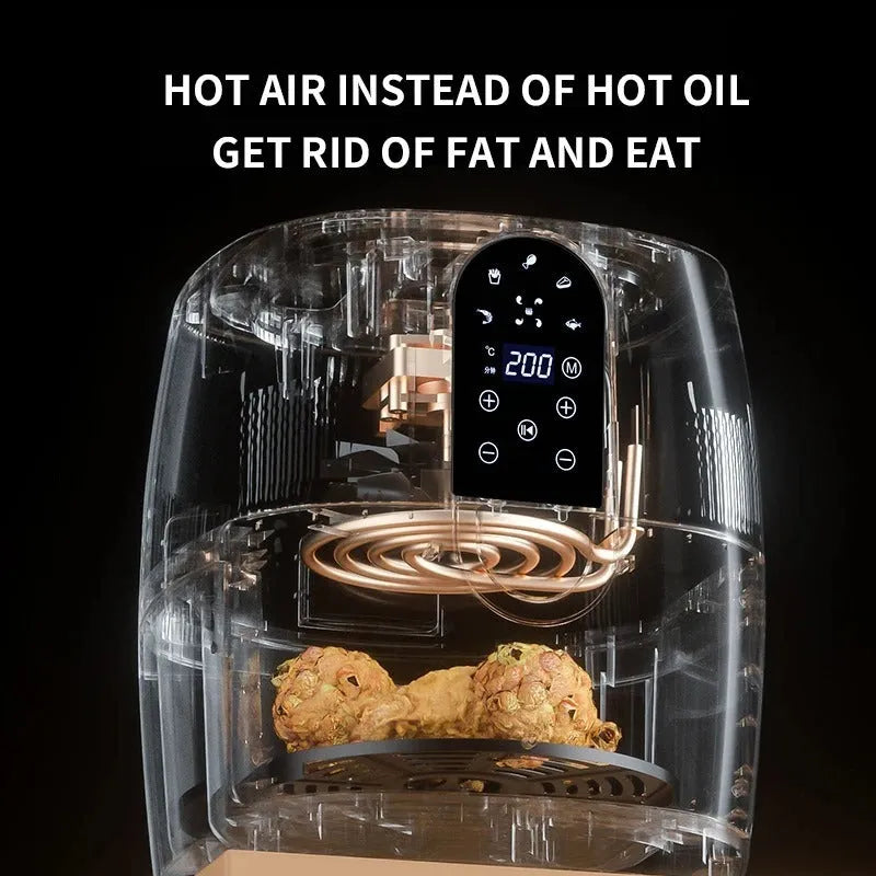 Home Fashion black air fryer with touch screen panel, 6L capacity, on countertop