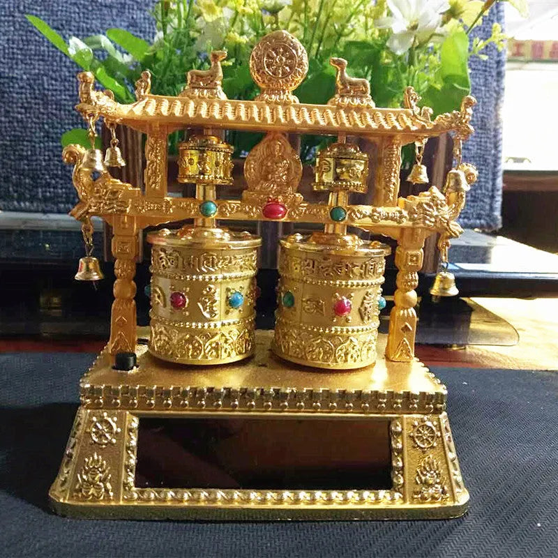 Alloy prayer wheel car decoration with Chinese traditional license plate design