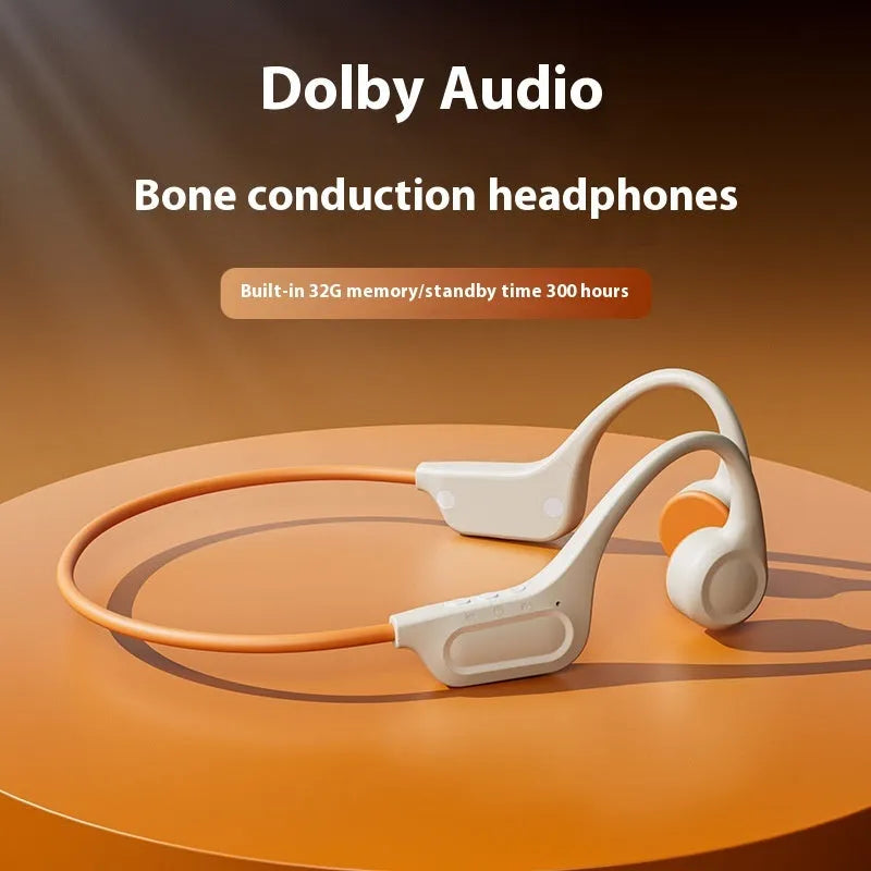 32G memory bone conduction Bluetooth headset in ear hook design, black colour, with controls on the side