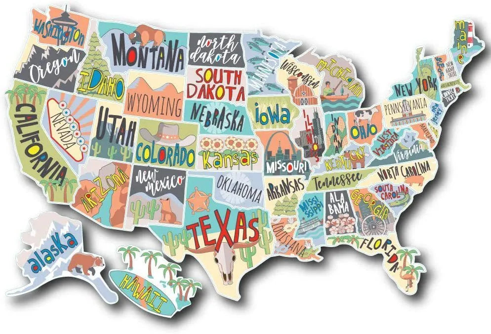 Travel-themed car sticker set with map design and letter stickers for vehicle decoration