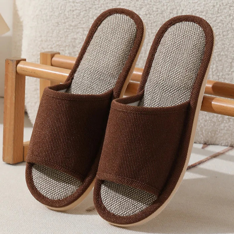 Women's linen open toe slippers in multiple colours with thickened sole