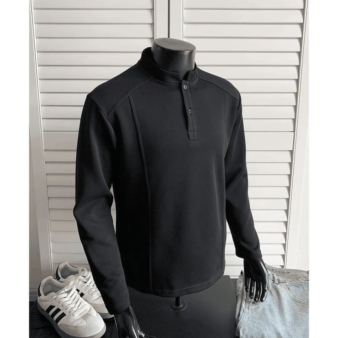 Men's patchwork shoulder polo shirt with stand-up collar in loose fit