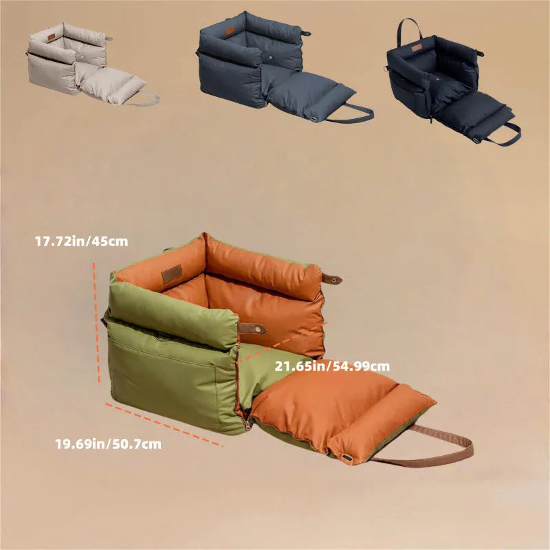 Green waterproof pet car nest with removable cover for dogs, dimensions 55cm by 50cm by 45cm