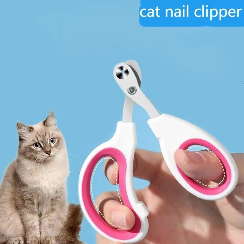 Blue cat nail clippers with circular safety hole and cushioned non-slip handle.