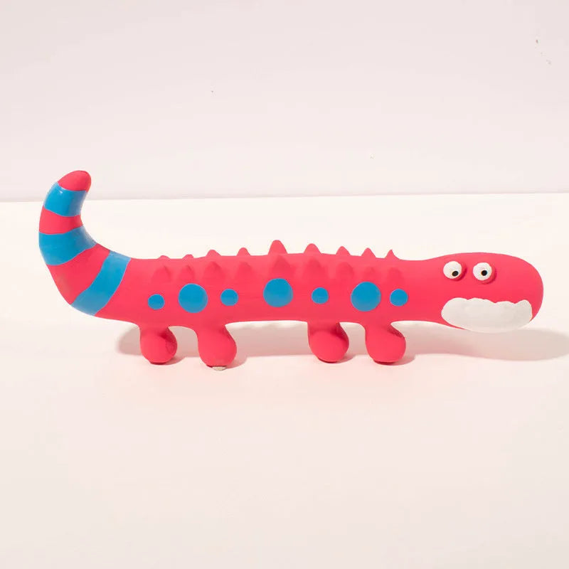 Green lizard-shaped latex dog chew toy with squeaker for aggressive chewing dogs