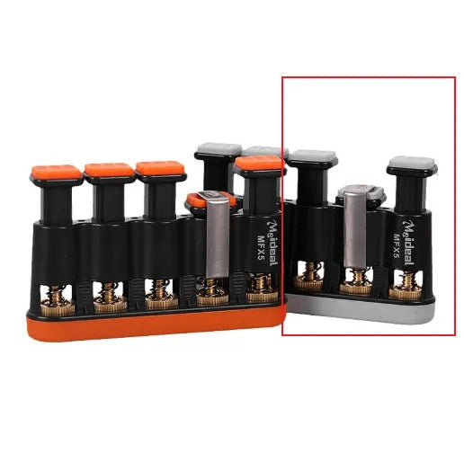 Grey and orange silicone finger trainer for musician hand strength development