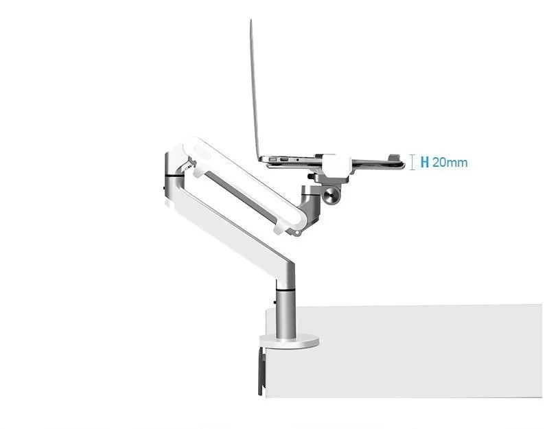 Aluminium alloy laptop stand with adjustable air pressure arm bracket in black and silver colours