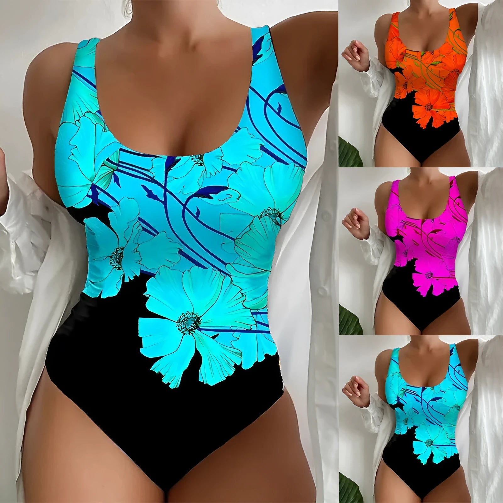 Women's 3D printed one-piece swimsuit in Lycra fabric available in multiple sizes and colours