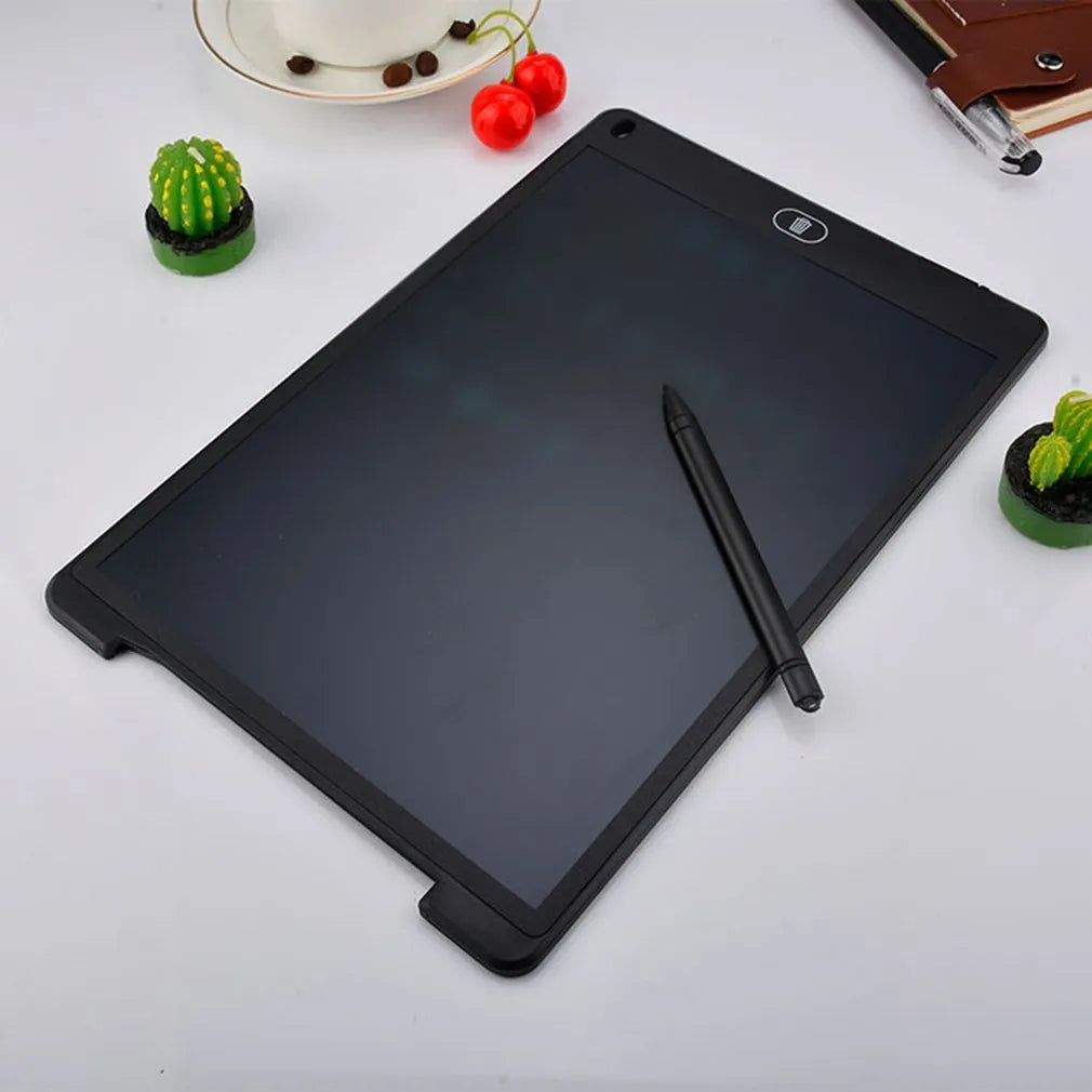 LCD electronic writing board for children in blue with stylus pen on screen.