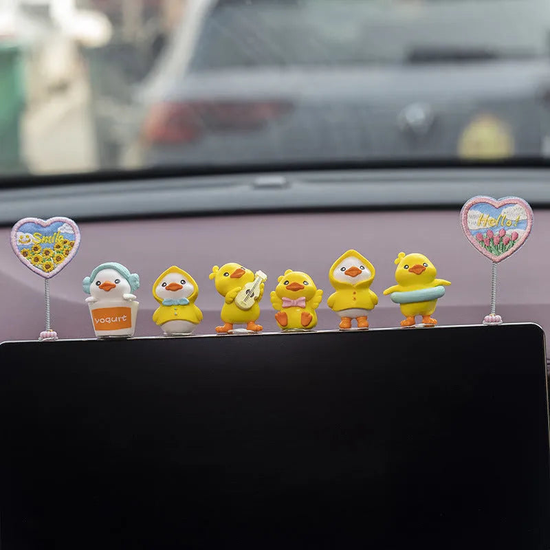 PVC cartoon duckling car interior decoration set with six small ducks and one sign