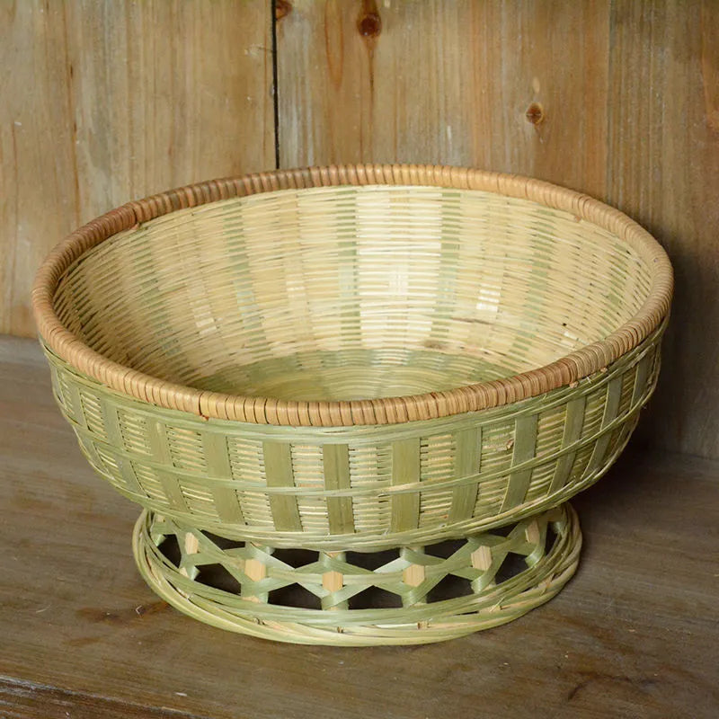Handmade natural bamboo storage basket in a rectangular woven shape.
