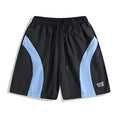 Quick-drying black and grey sports shorts with elastic waist and loose straight-leg design