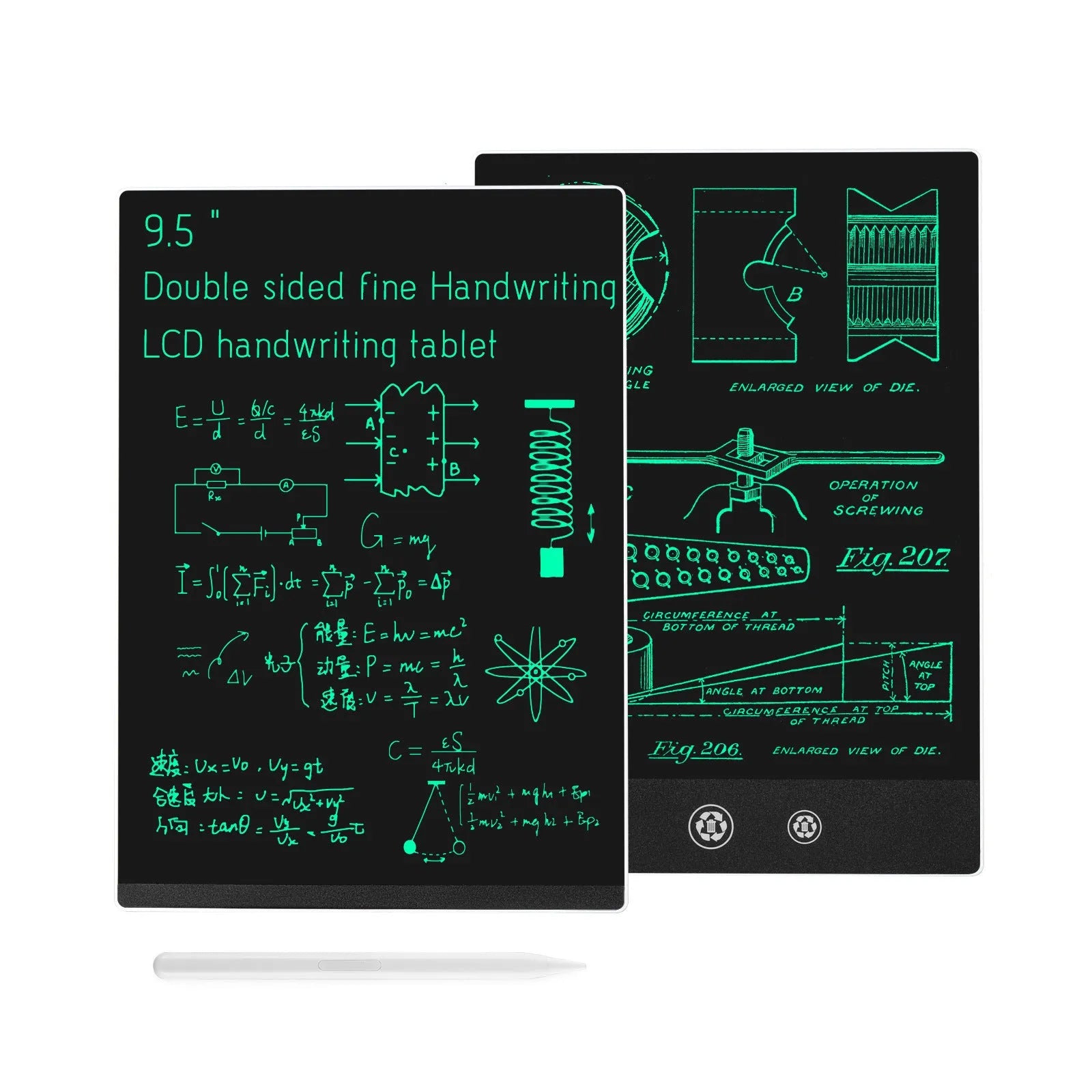 9.5 inch double sided LCD handwriting board with pen in black colour