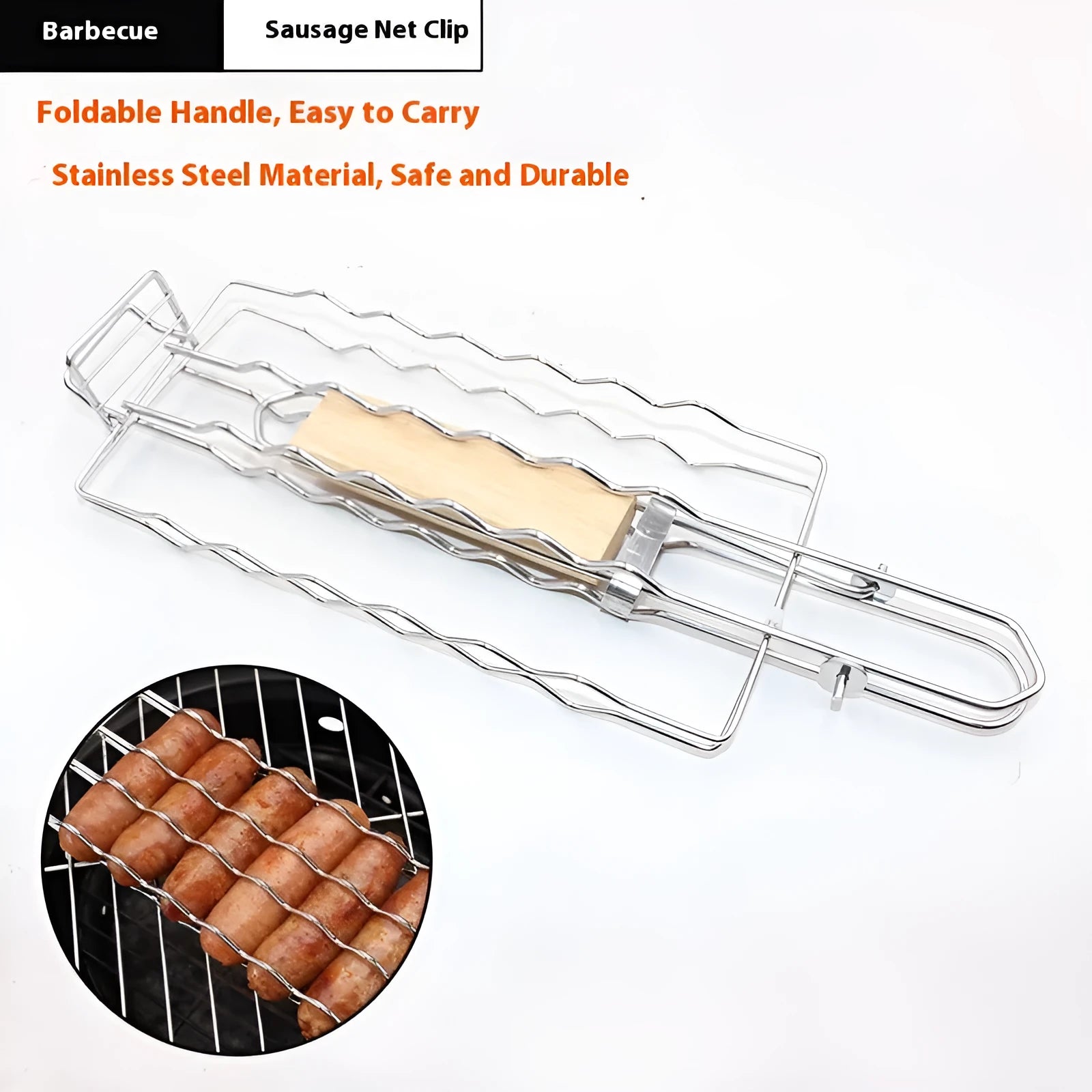 Stainless steel square folding barbecue net with black handle