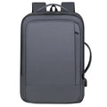 Black or grey waterproof Oxford cloth backpack with curved shoulder straps showing 20-35 litre capacity