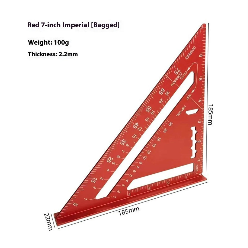 Red 7inch metal combination angle ruler for civil surveying with transparent protective bag