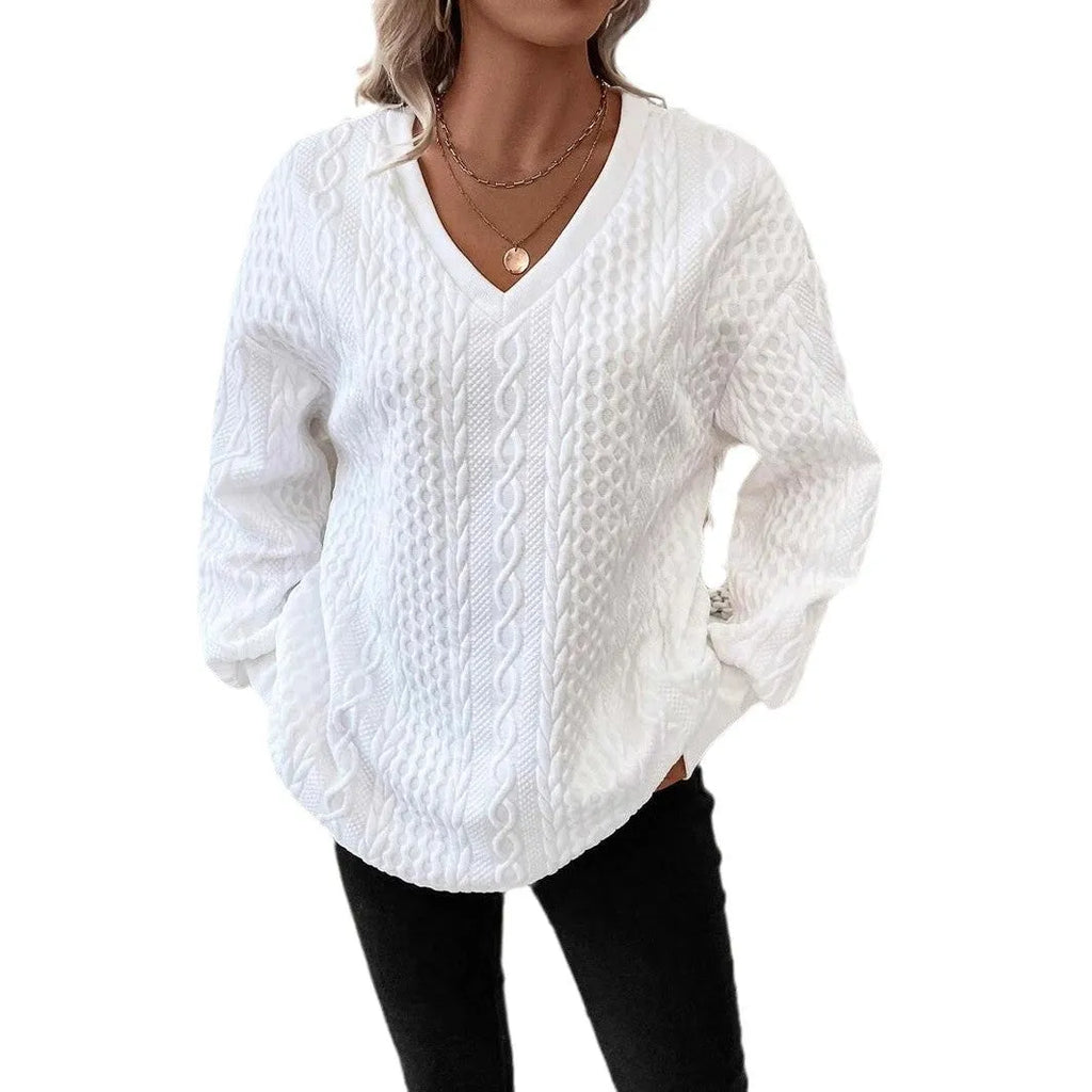 Milky white loose long sleeve t-shirt with 3D pattern, Japanese Korean casual style