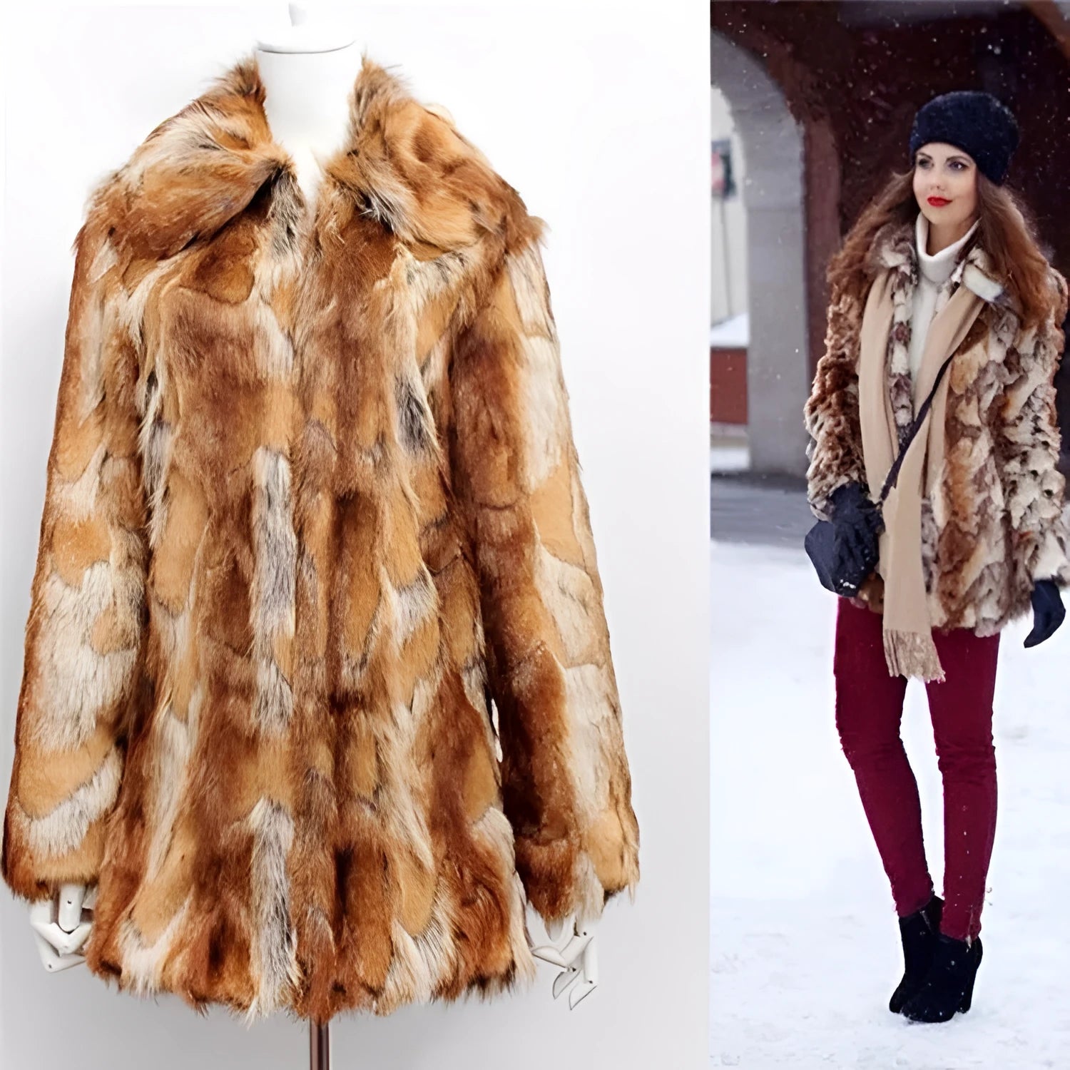 Womens tiger pattern faux fur jacket with slim leather-look silhouette and long sleeves