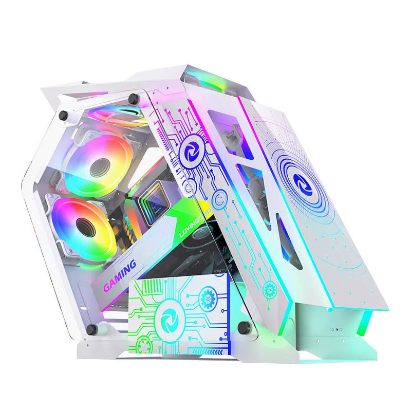 Table-type bare metal e-sports PC chassis with optional RGB fan lighting on SECC board construction