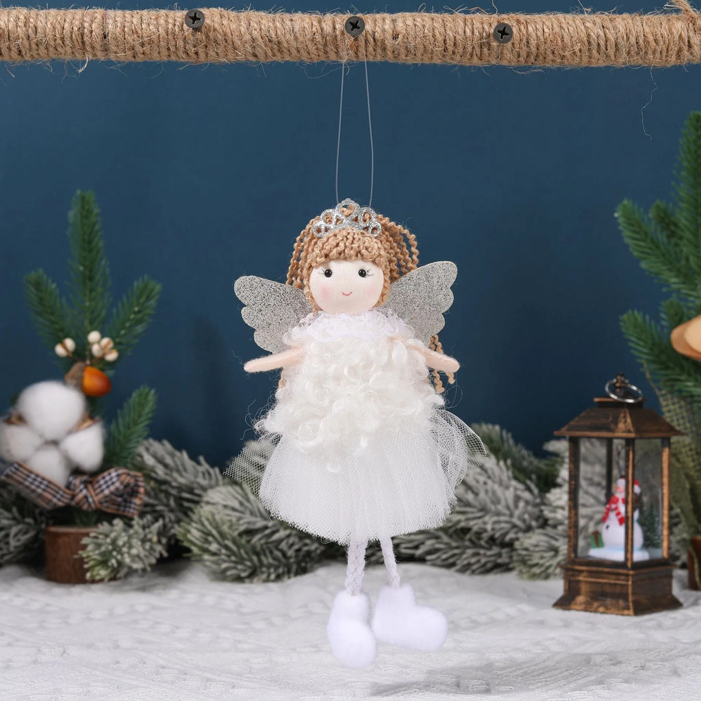 Cloth Christmas angel pendant with high ponytail in white, pink, and khaki colour options.
