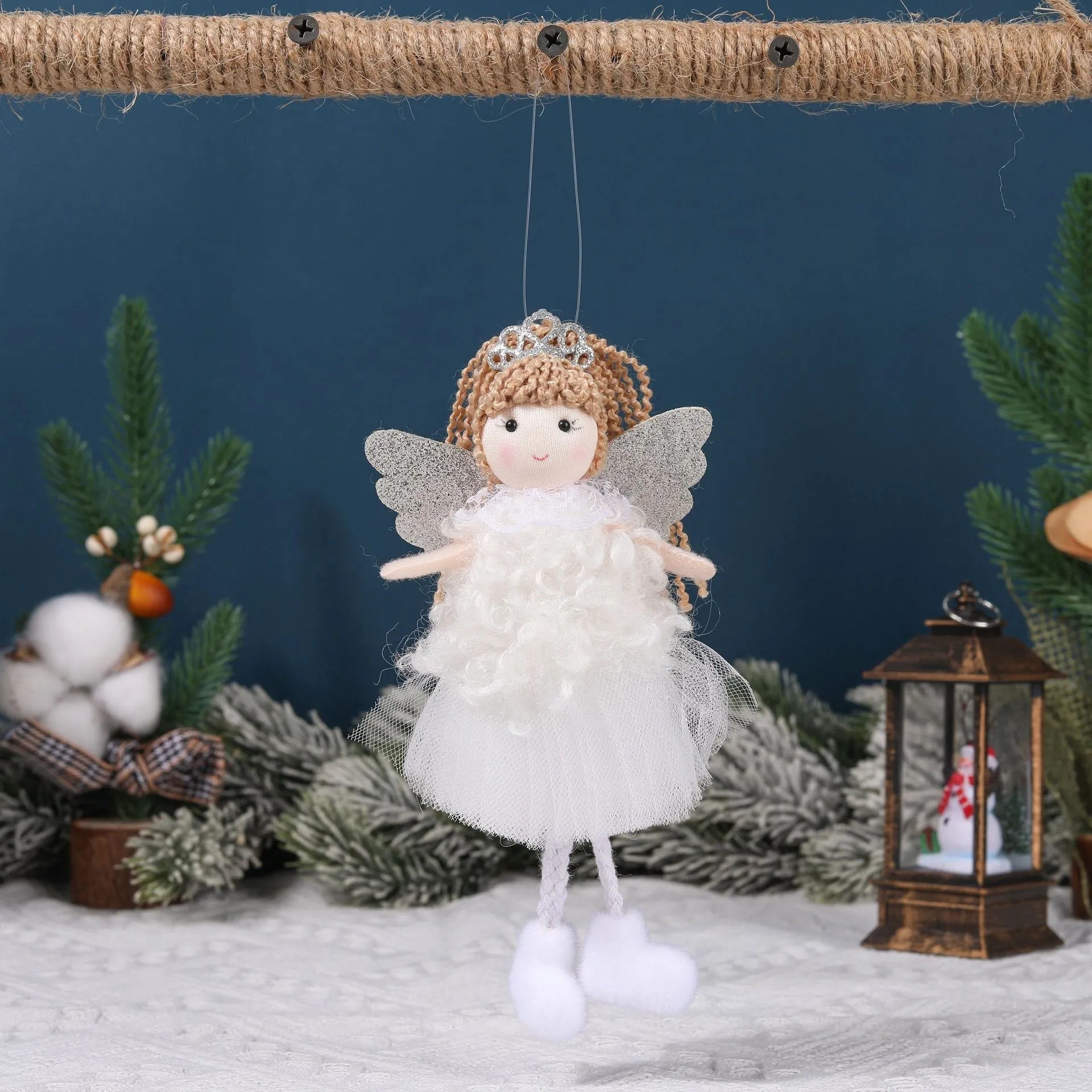Cloth Christmas angel pendant with high ponytail in white, pink, and khaki colour options.