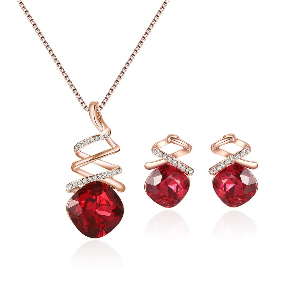 Women's alloy jewellery set with adjustable water wave chain necklace and matching earrings.