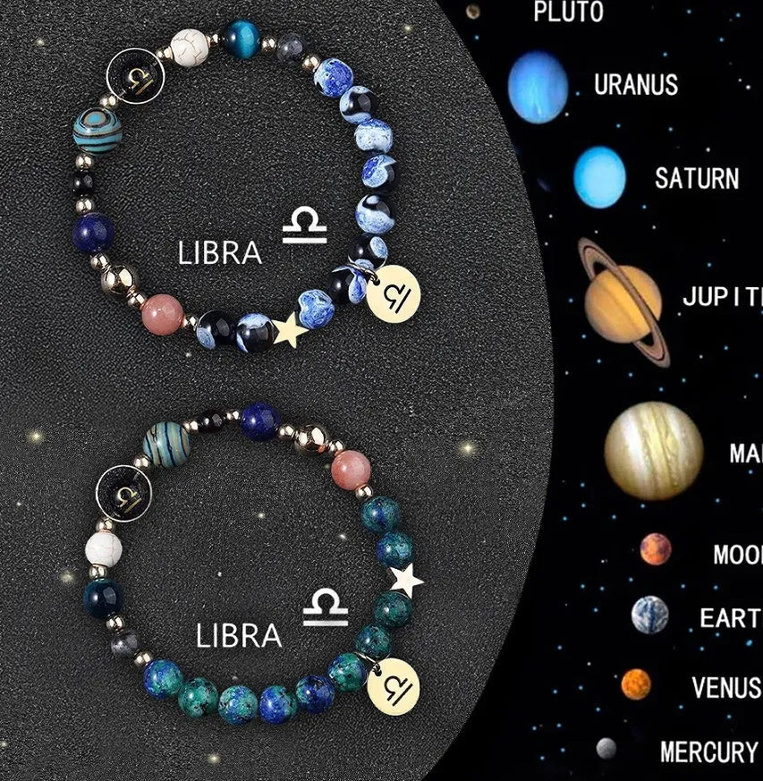 Set of two beaded bracelets made from natural stone, representing Chinese zodiac signs.