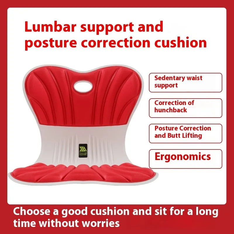 Grey ergonomic seat cushion for office chair waist support and posture correction.