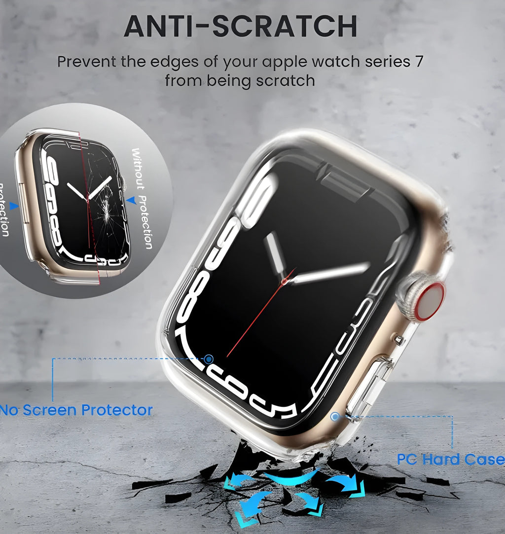 PC tempered film Apple Watch case with tempered glass front and PC back shell in multiple colours