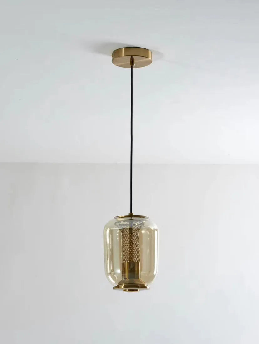 Minimalist Nordic chandelier in smoky grey, cognac, or transparent colour, 16cm diameter by 20cm height