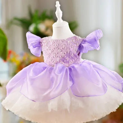 Children flounced sleeve pettiskirt birthday dress in pink MH-A102 for girls 80-160cm height