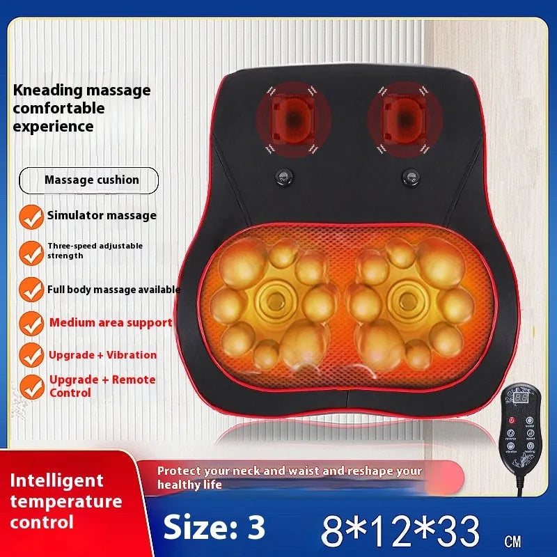 Multi functional red PU leather waist massager with remote control and over six massage heads for neck and back relief