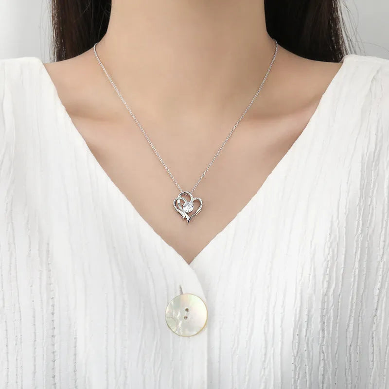 Women's heart-shaped 925 silver necklace in rose gold, white gold, or yellow gold plating