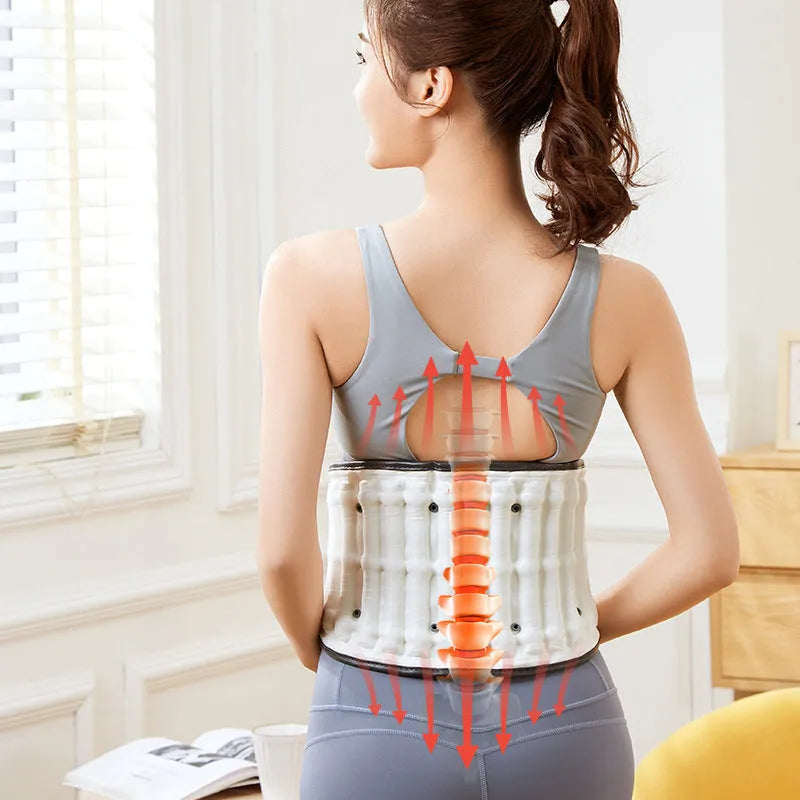 Automatic inflation lumbar support waist belt in PU material on a grey background