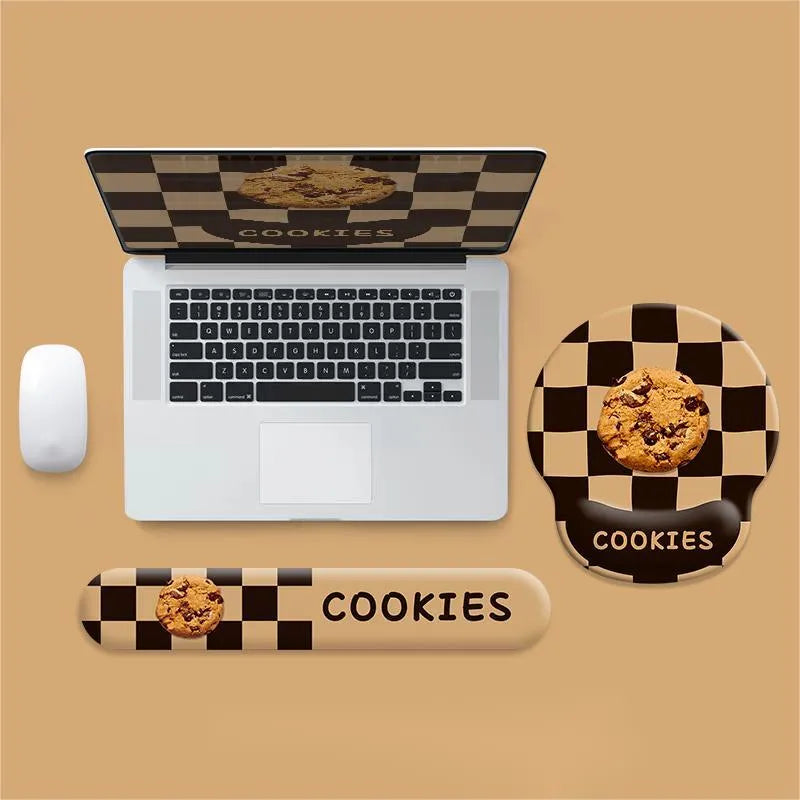 Cartoon cheese mouse pad with milk silk fabric surface and rubber base on a desk