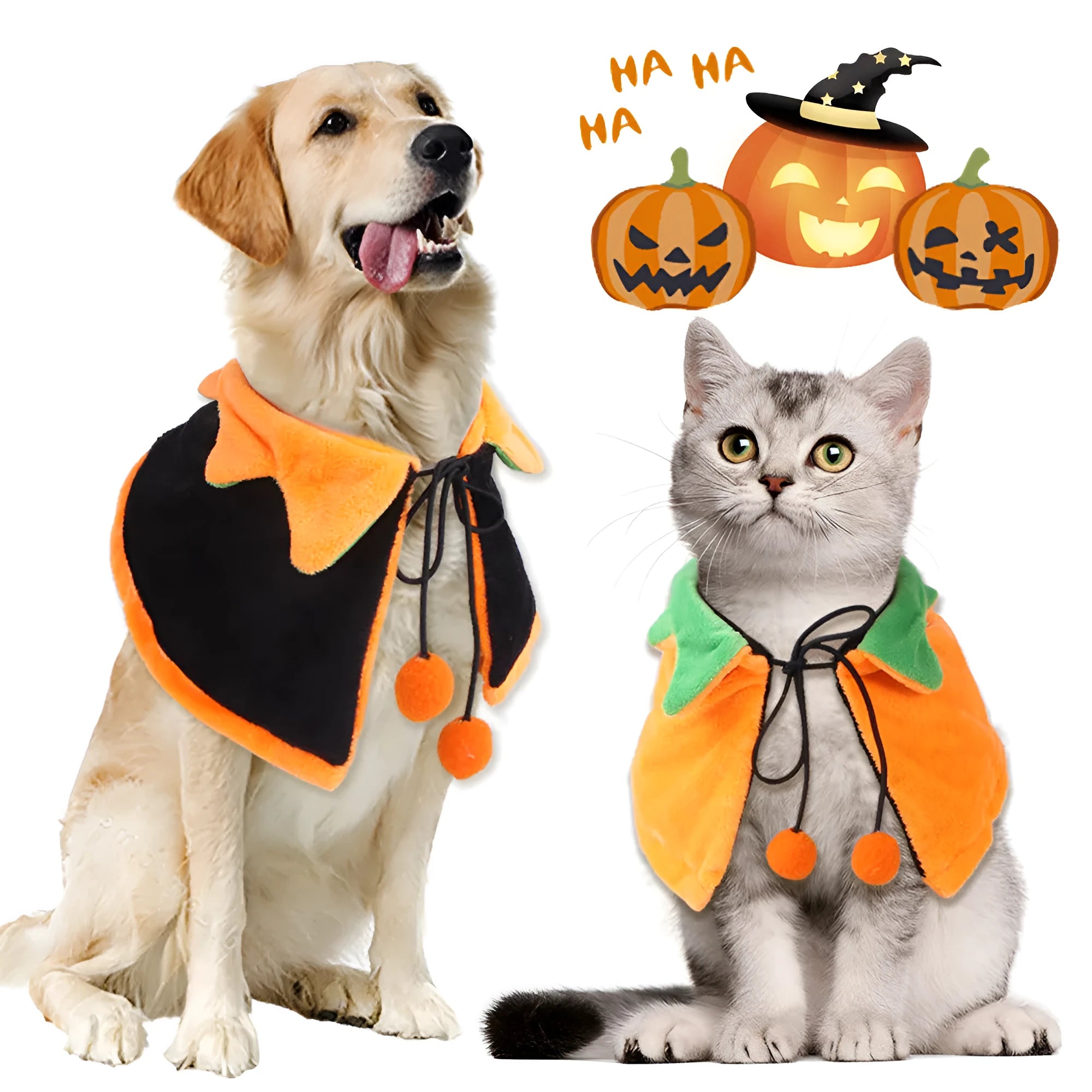 Halloween pumpkin double-sided dog cloak cat costume in plush fabric